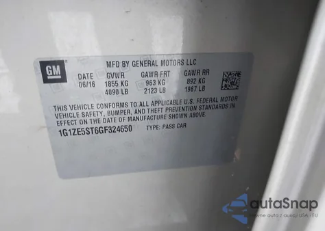 2016 Chevrolet Malibu 1Lt from USA, damaged, VIN 1G1ZE5ST6GF324650